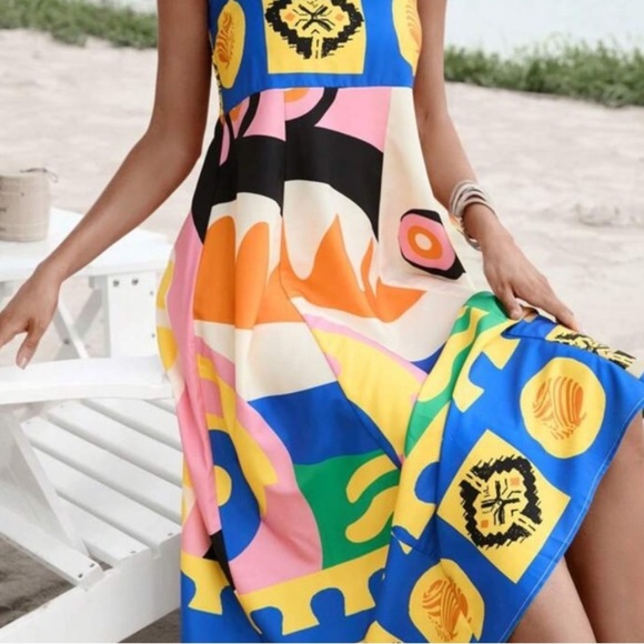 NWOT BOLD PRINT MAXI SPAGHETTI STRAP DRESS - SIZE SMALL - Picture 3 of 16
